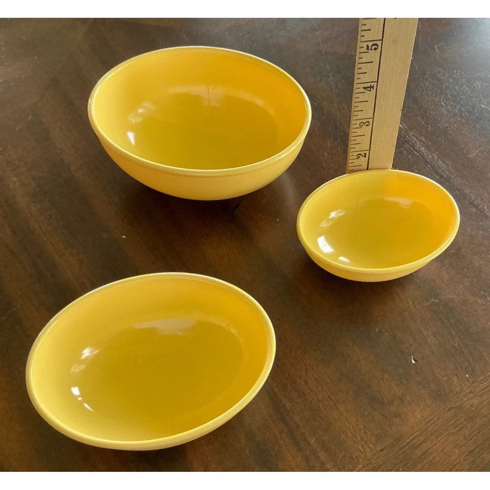 Hutzler Y2K Nesting Bowls Oval Melamine Yellow Set of 3 Retro Kitchen Small